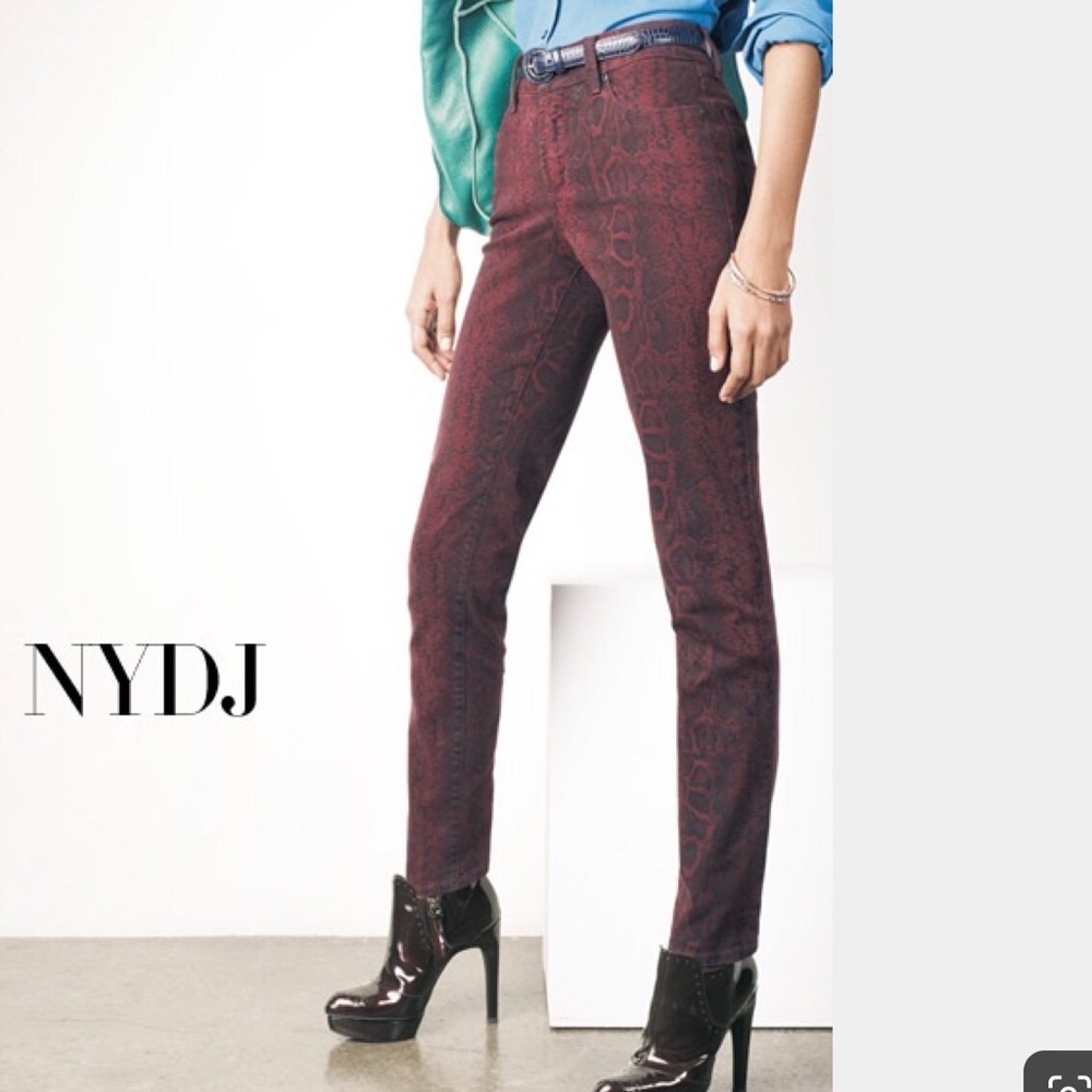 NYDJ Burgundy python jeans.